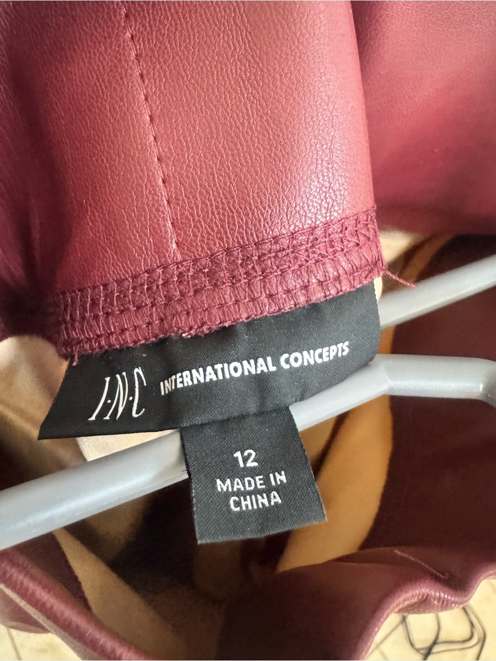INC Faux Leather Burgundy High-Waist Leggings size 12 - Picture 4 of 5